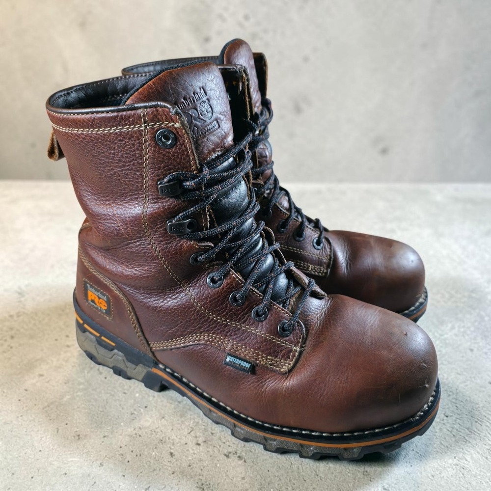 Timberland PRO 1112A Boondock Work Boots Brown Leather Comp Toe Mens 10.5 W